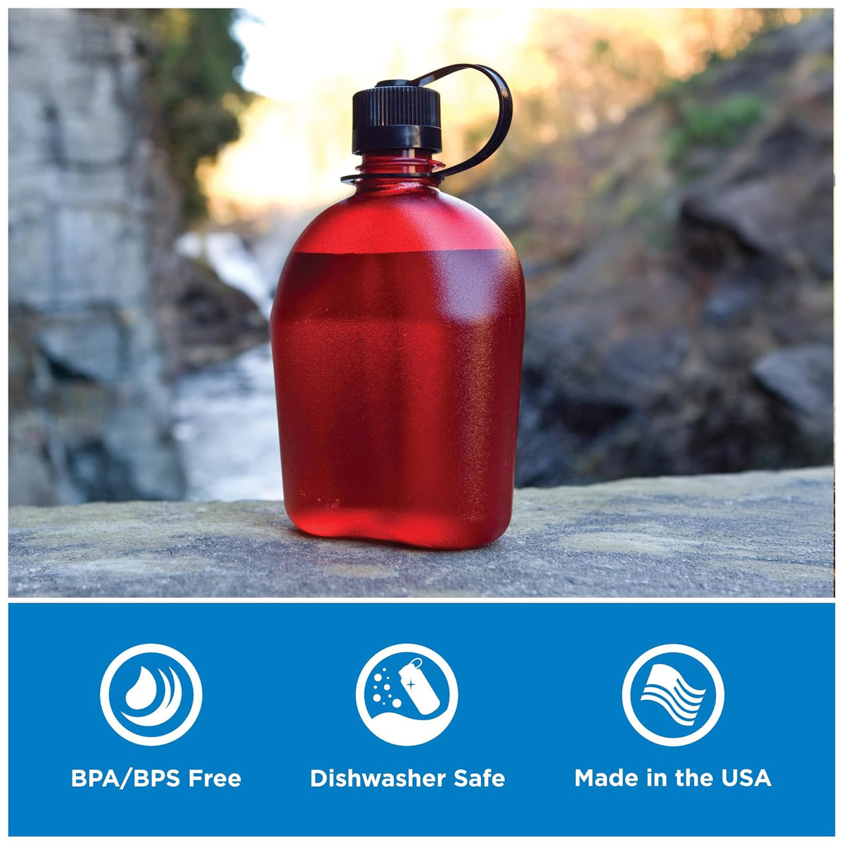 Nalgene Sustain Tritan - Botella de agua Oasis sin BPA hecha con material derivado de 50% residuos de plástico (utilizando equilibrio de masa certificado ISCC), 32 onzas, follaje