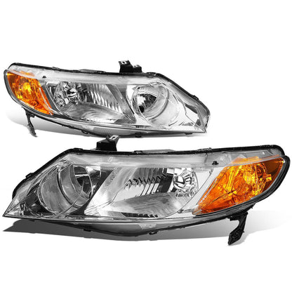 DNA Motoring Faros Delanteros de Repuesto para Honda Civic Sedán 06-11 - Cromo - ámbar.