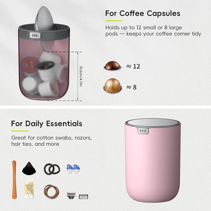 EKO Fandy Mini basura de mesa de 0.4 gal/1.5 l con tapa giratoria, papelera de computadora para encimera de baño, cambiador, café u oficina, pequeño cubeta de basura (rosa)