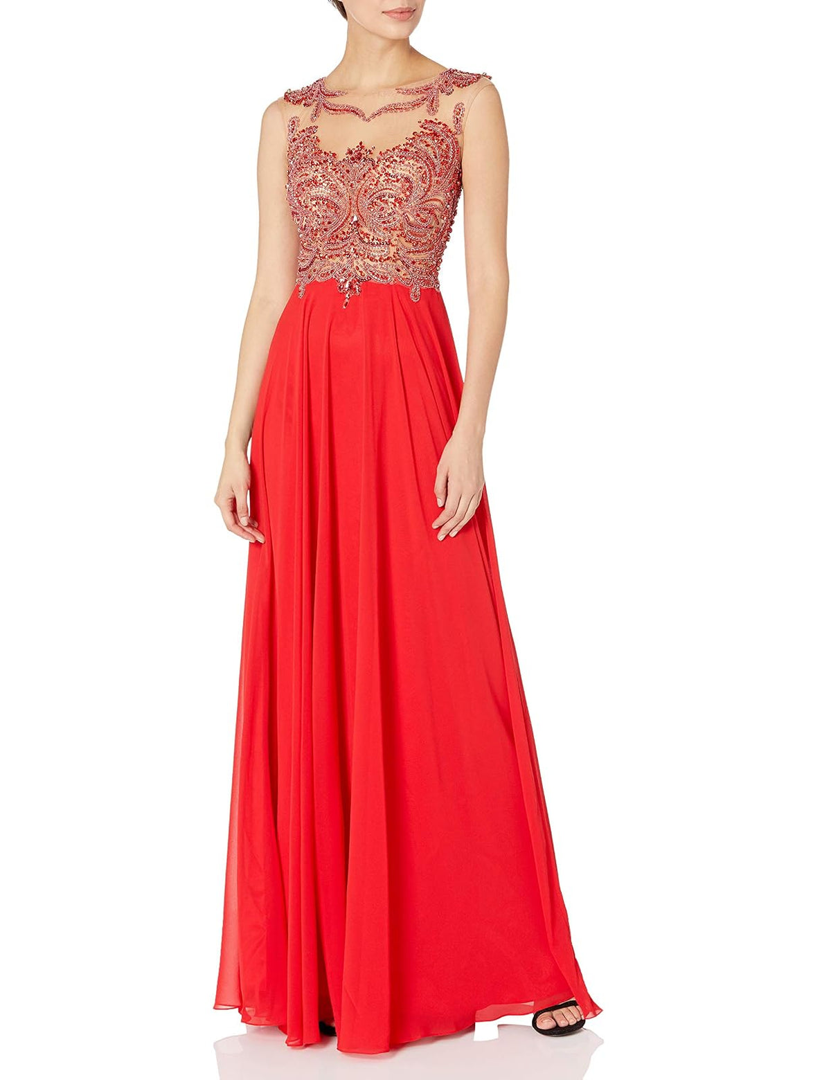 JVN by Jovani Vestido Largo de Gasa Rojo Vestido para Mujer