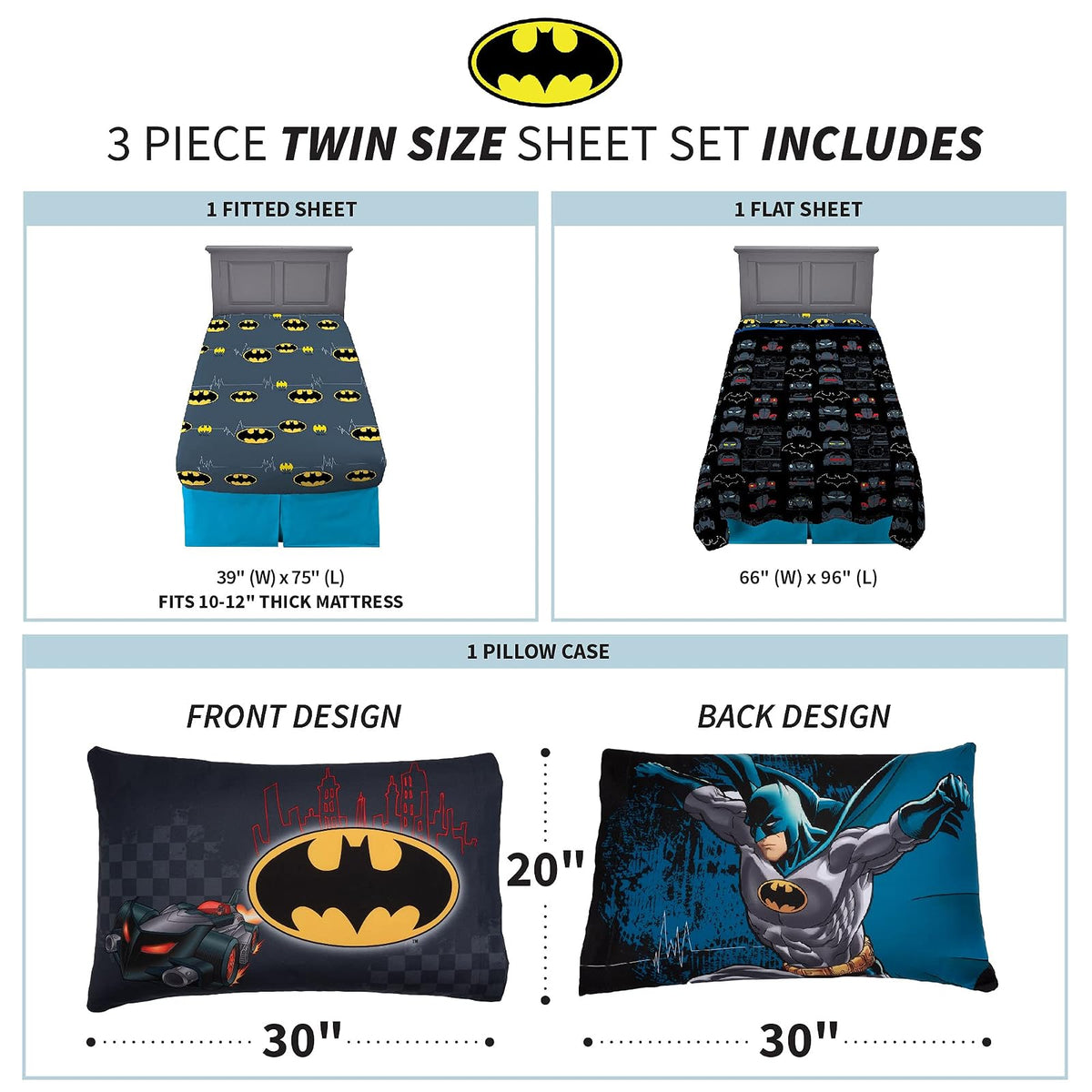 Franco - Juego de sábanas, Batman, 3 Piece Twin Size, 1
