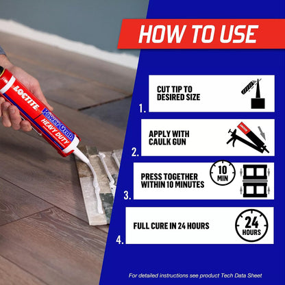 Loctite Power Grab Express - calcomanía de construcción resistente, pegamento de construcción versátil para madera, pared, azulejos, tablero de espuma y más, cartucho de 9 onzas líquidas, paquete de 1