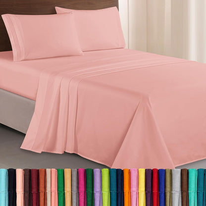 Elegant Comfort Juego de Sábanas de Microfibra Verde Cazador - King - Rosa empolvada