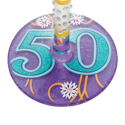 Enesco Designs by Lolita Happy 50th Birthday - Copa de vino artesanal pintada a mano, 15 onzas, multicolor