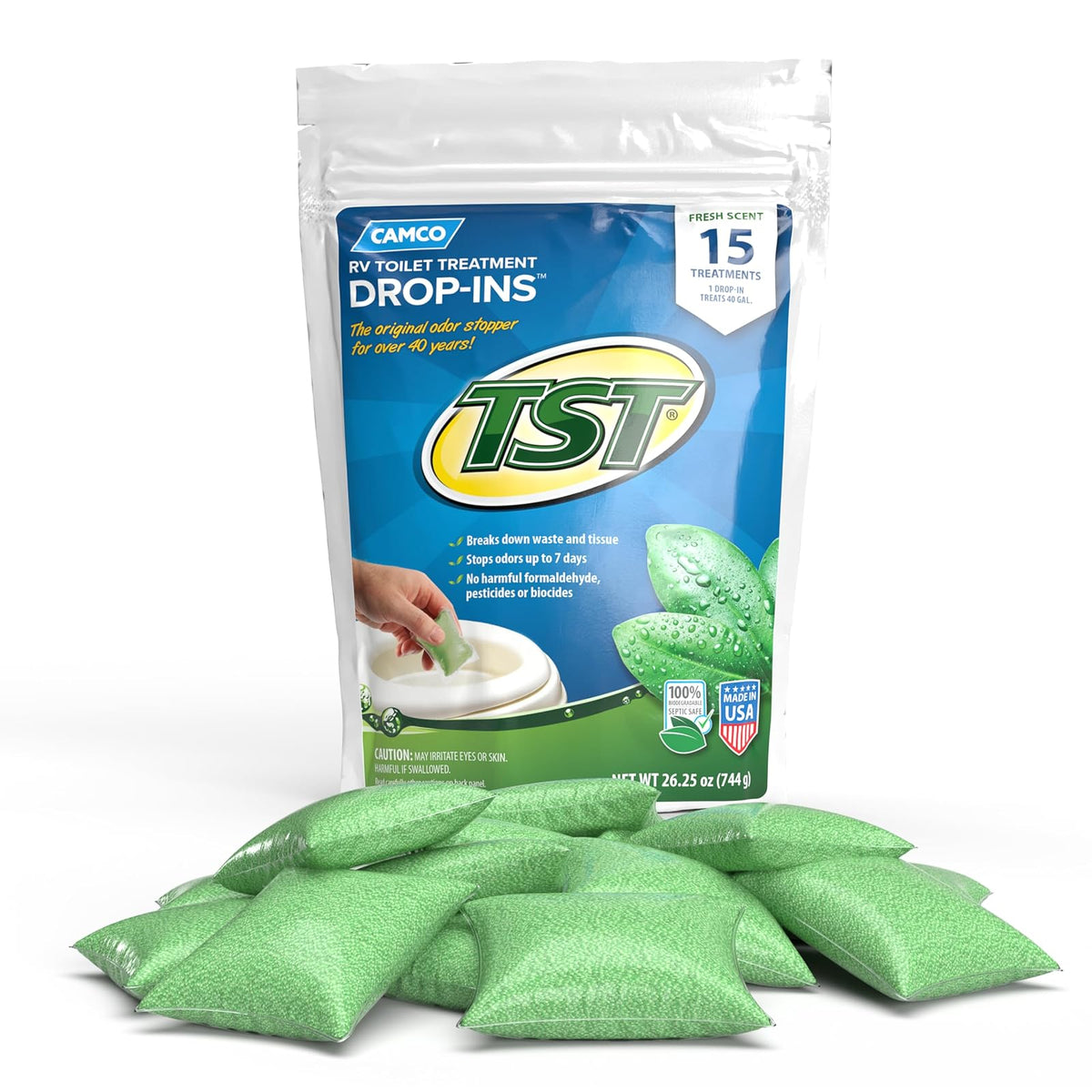 Camco TST Ultra Concentrado, Fresh, Verde (TST Green), 15 Pack