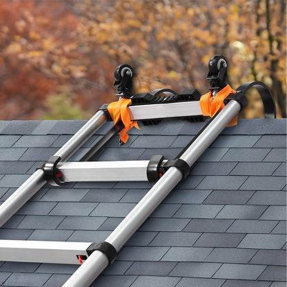 VEVOR Gancho para escalera de techo, paquete de 2 con rueda fija y barra giratoria, estabilizador de escalera de acero resistente, capacidad de peso de 600 lb