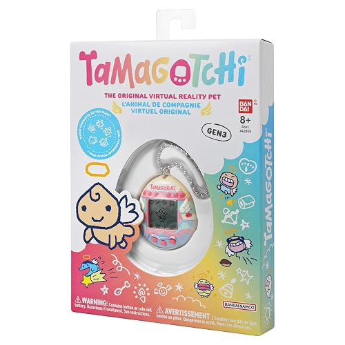 TAMAGOTCHI - Mascota Virtual Original Pastel de Ángel, con Llavero | Mascota digital clásica con minijuegos, sensor de toque, evolución según tus cuidados, batería incluida