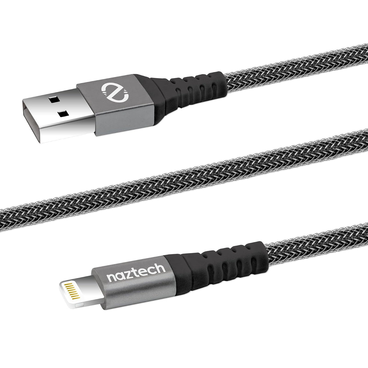 Naztech Lightning to USB Durable 4ft Braided Charge/Sync Cable, 8-pin MFi Certified, Tangle-Free, Compatible For All iPhones/iPads/iPods Plus Other Lightning Enabled Devices (Black)