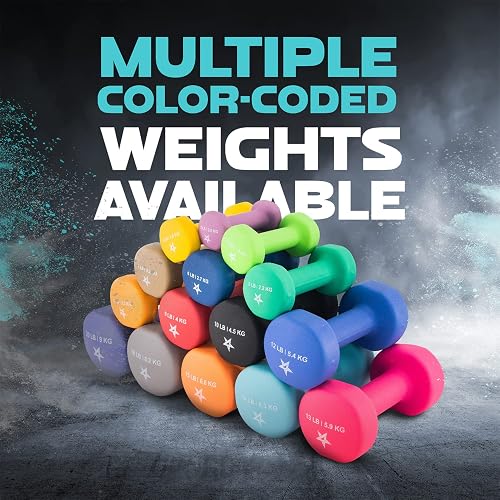 Yes4All Neopreno Recubierto Mancuernas De Mano Juegos De 2 - Múltiples Opciones De Peso Con 15 Colores, Anti-Roll, Antideslizante, Forma Hexagonal