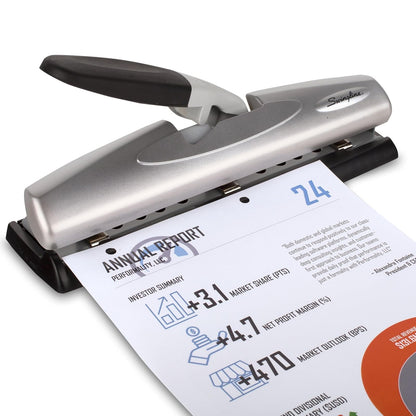 Swingline Perforadora de computadora, capacidad de perforación de 12 hojas, 2-3 agujeros, ajustable, LightTouch, negro/plateado (74026)