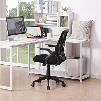 VECELO - Silla de Oficina ergonómica giratoria con Brazos Ajustables, Soporte Lumbar de Malla para Trabajo de computadora, Color Negro
