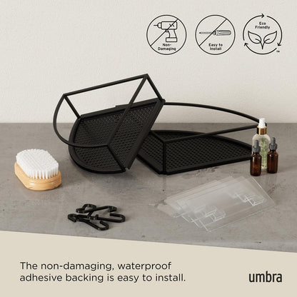Umbra Cubiko estante de esquina para ducha, estantes flotantes de metal con tiras adhesivas de montaje, paquete de 2, Negro