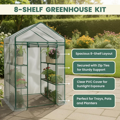 Home-Complete - Invernadero a ras de suelo, interior y exterior con 8 estantes resistentes, para cultivar plantas, plántulas, hierbas o flores en cualquier estación del año, estante de jardinería
