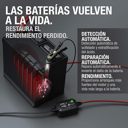 NOCO GENIUS2: Cargador de batería Inteligente 6V/12V 2A – Mantenedor automático, Cargador Lento y desulfatador con protección contra sobrecarga y compensación térmica – para baterías Plomo y Litio