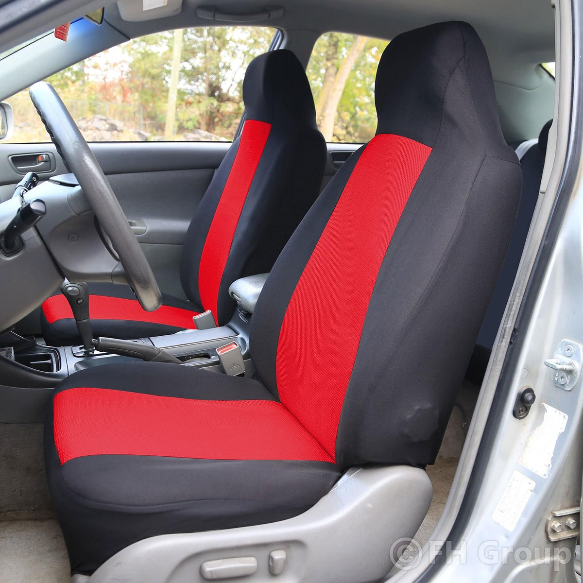 FH GROUP FB102RED102 Red Classic Cloth 3D Air Mesh Front Set Bucket Auto Seat Cover, Set of 2