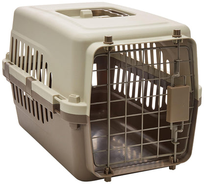 Transportadora para perros y gatos de hasta 5 kg, economica, puerta metalica, 45X30X29cm, color café