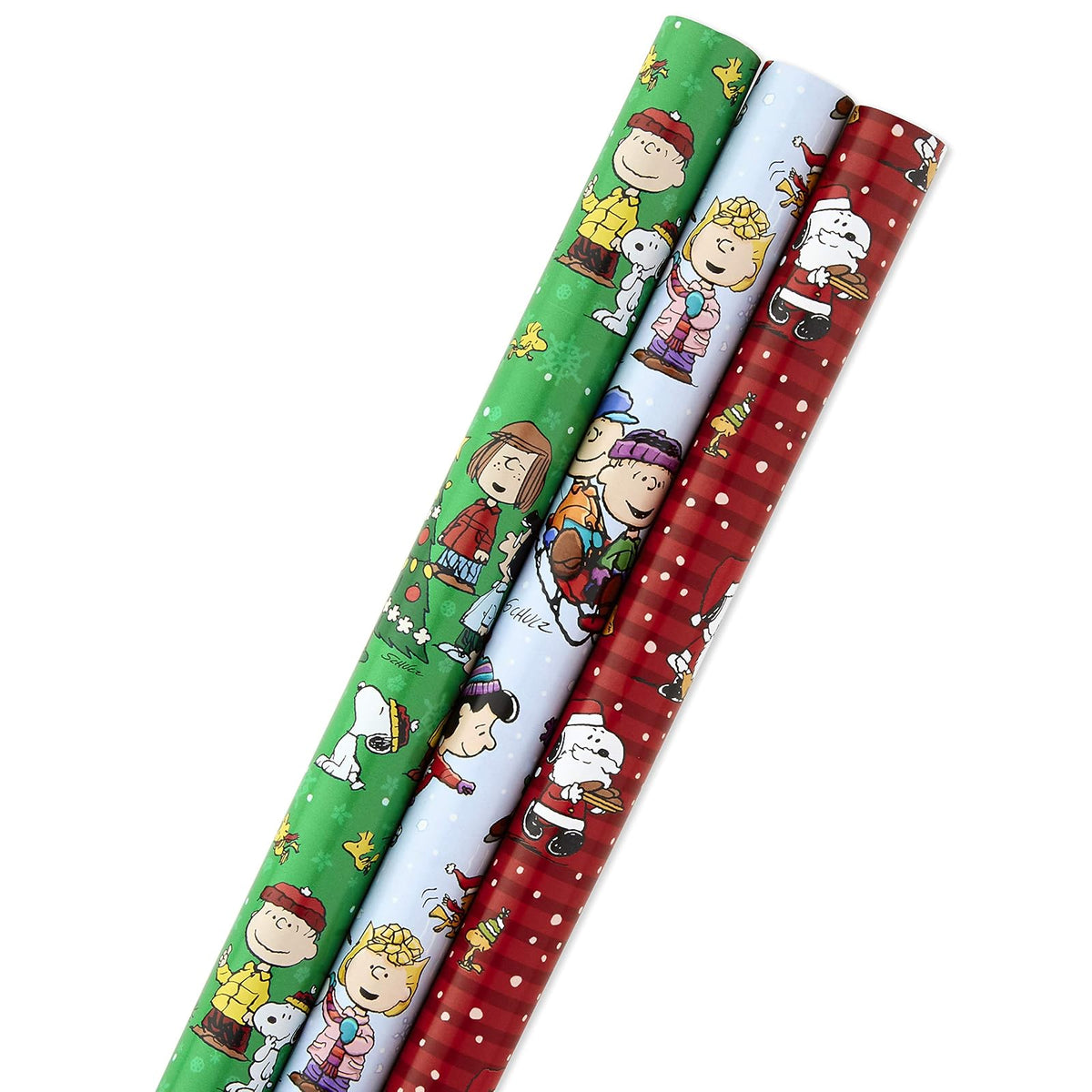 Hallmark Paquete de Papel de Regalo Navideño, 3 Rollos - Cacahuetes, paquete de 3