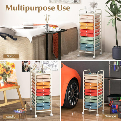 OFFICEJOY - Carrito de almacenamiento con 10 cajones, asas portátiles y ruedas con bloqueo, organizador de almacenamiento de juguetes de papel móvil de gran capacidad para el hogar, oficina, profesor