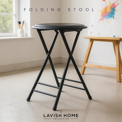 Trademark Home 82-0827 Black Cushioned Folding Stool, 24"