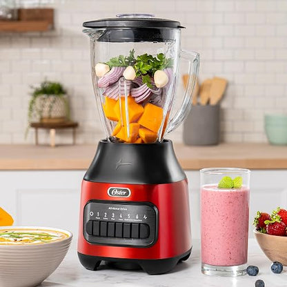 Oster® Licuadora con Vaso de Vidrio, y 6 Velocidades más Pulso, Rojo, BLSTPEG-CPB