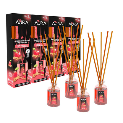 Cristalinas Aura Ambientador Mikado Canela y Manzana 2 Piezas 30 ml - Canela - Manzana - 4 Pack