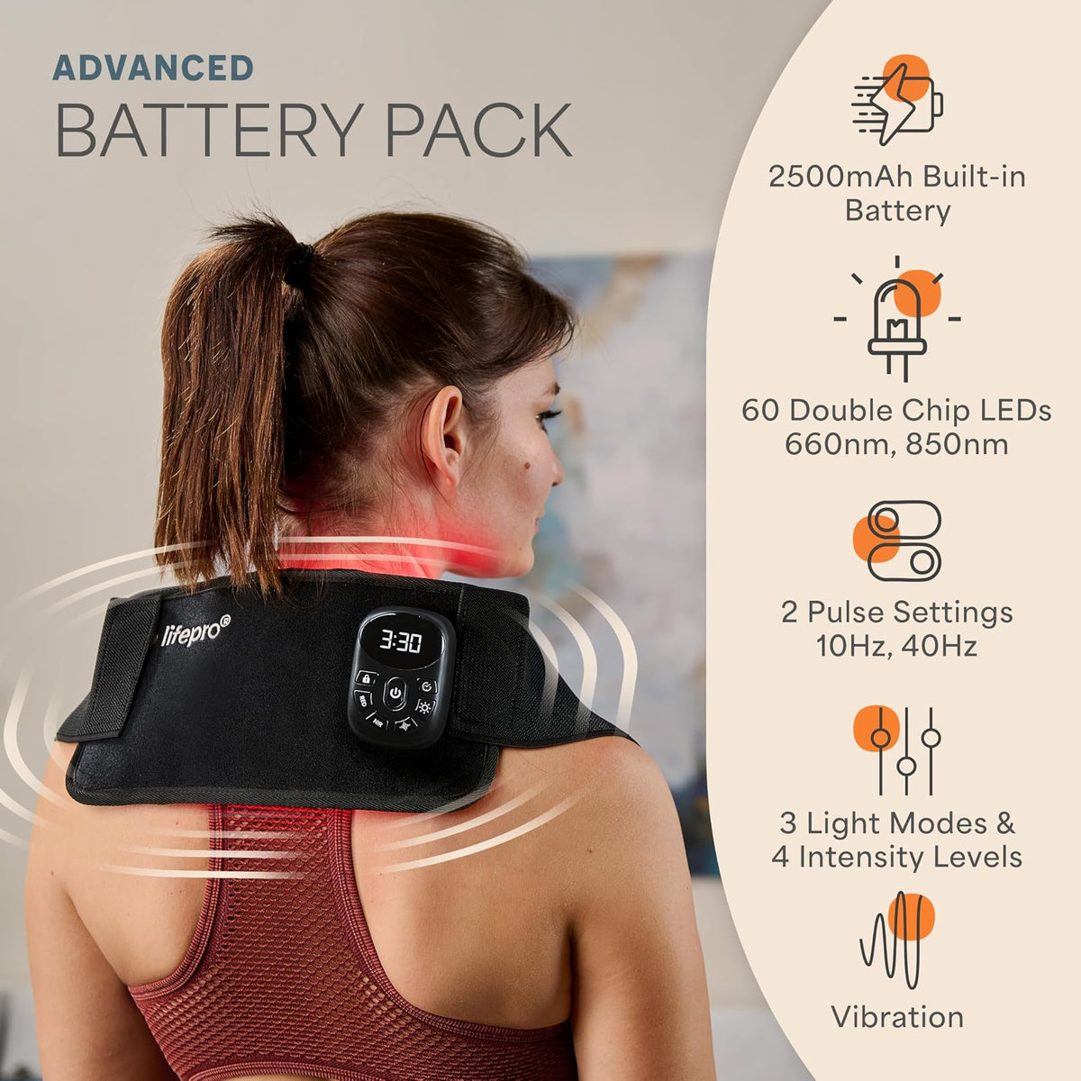 Lifepro - Cinturón de terapia de luz roja - Terapia de luz roja infrarroja para cuerpo, espalda y hombro con LED de triple chip, cinturón allevared con longitudes de onda de 660 nm y 850 nm, para
