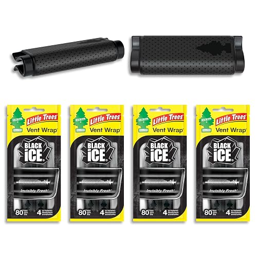 LITTLE TREES - Ambientador para automóvil | La envoltura de ventilación proporciona un aroma duradero, ¡invisiblemente fresco! | Black Ice, 1 paquetes de 4 piezas.