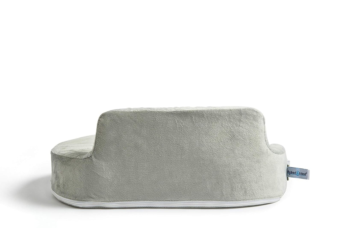 My Brest Friend Super Deluxe Almohada de lactancia - Platino | Almohada ergonómica para lactancia materna para el máximo apoyo ajustable para mamá y bebé, respaldo mejorado con práctico