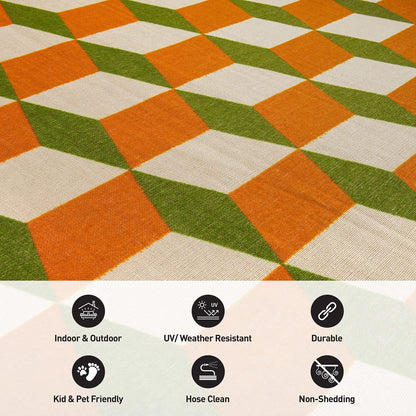 Rugshop Budelli - Alfombra geométrica contemporánea Que no desprende Pelusa, para terraza, Patio, Patio Trasero, Antideslizante, para Interiores y Exteriores, 2 x 7 pies, Color Naranja