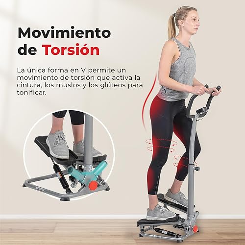 Sunny Health & Fitness Mini Stepper Giratorio Smart con Manillar | Giro Lateral, 160 kg, App SunnyFit, Altura Ajustable, Escaladora Hidráulica, Pantalla LCD, Soporte Dispositivo