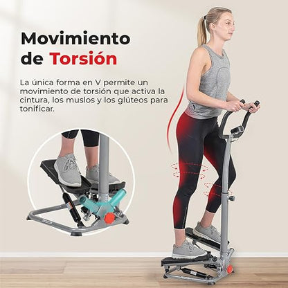 Sunny Health & Fitness Mini Stepper Giratorio Smart con Manillar | Giro Lateral, 160 kg, App SunnyFit, Altura Ajustable, Escaladora Hidráulica, Pantalla LCD, Soporte Dispositivo