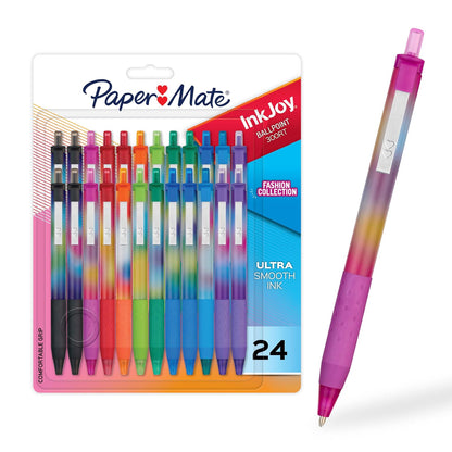 Paper Mate InkJoy 300RT - Bolígrafos coloridos con envolturas de moda, retráctiles, punta media, colores surtidos, 24 unidades