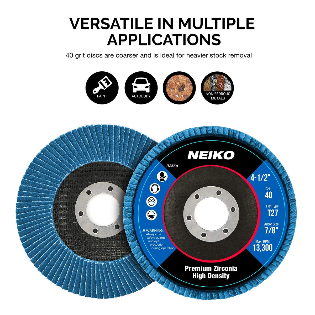 Neiko 11255A Disco flap de circonita de alta densidad Jumbo | 4.5 x 7/8 pulgadas, grano 40, tipo plano #27-10 unidades