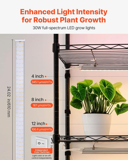 VEVOR Soporte para Plantas con Luz de Cultivo 6 Niveles 180 cm 150 W, Estante para Plantas con Ruedas, Temporizador de 4/9/14 H, 3 Modos de Iluminación, para Crecimiento de Planta, 750x350x1800 mm
