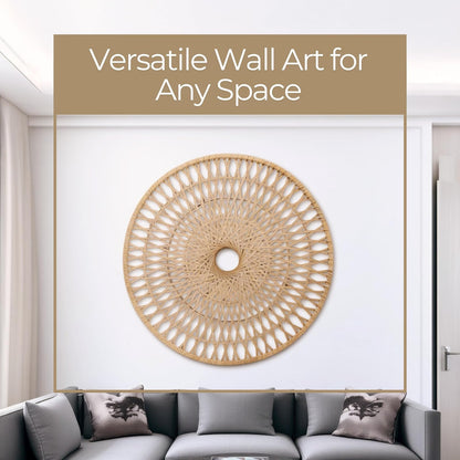 Sagebrook Home Colgante de pared redondo pieza decorativa blanca de 36 pulgadas de ratán tejido de decoración de pared bohemio hecha a mano arte de bambú natural y madera para el hogar