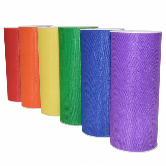 Morex Ribbon Rainbow tul 6 Pack, Nylon, 15,2 cm por 137,2 m Total, Rojo/Naranja/Amarillo/Verde/Azul/Morado, tema 1366p6 - 815 -