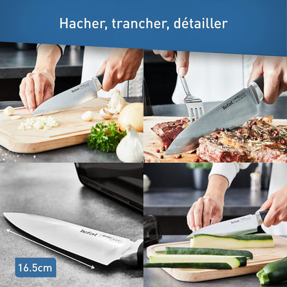 Tefal Ever Sharp Chef K25791, Afilador cuchillo y cuchillo chef de 16,5 cm, mantiene tu hoja afilada, afila antes y después de cada uso, hoja de acero inoxidable, sistema bloqueo inteligente