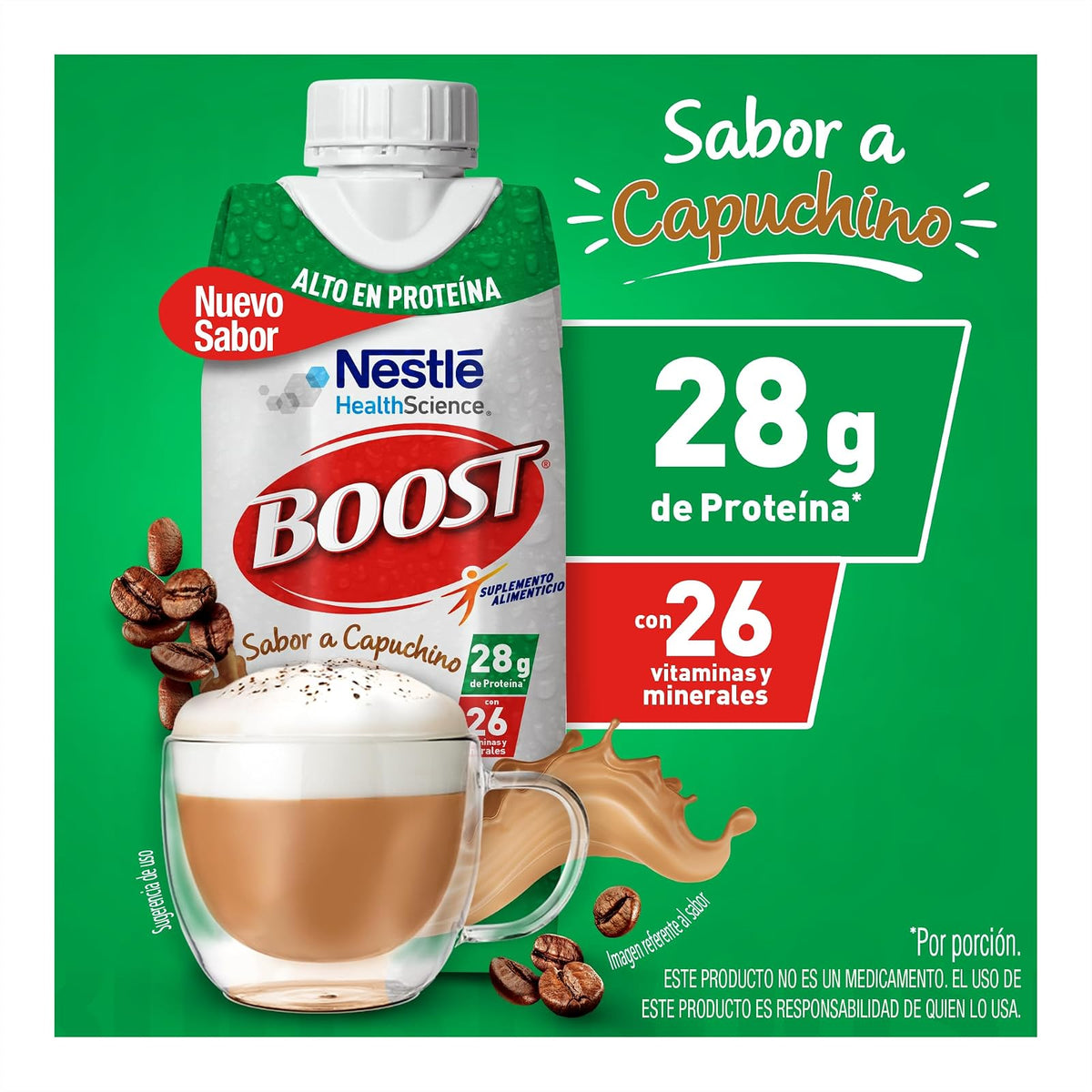Boost Alto en Proteína Suplemento Alimenticio Capuchino 12 pzas 330ml c/u