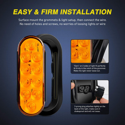 Nilight Luces Traseras LED Ovaladas 6" Señales de Giro IP67 para Remolque Camión TL-08, Ámbar, 2 Unidades