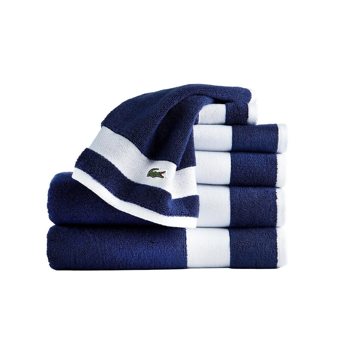 Lacoste Sport Stripe - Juego de toallas de algodón de lujo de 6 piezas, fabricadas con 100% algodón Supima suave, absorbente y de secado rápido, incluye 2 toallas de baño, 2 toallas de mano, 2 toallas