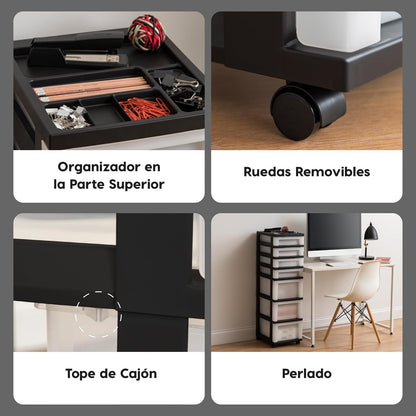 IRIS USA Carrito Organizador con Ruedas de 7 Cajones, Negro/Perla | Organiza manualidades, artículos de oficina, salón y accesorios con cajones de fácil acceso para uso diario