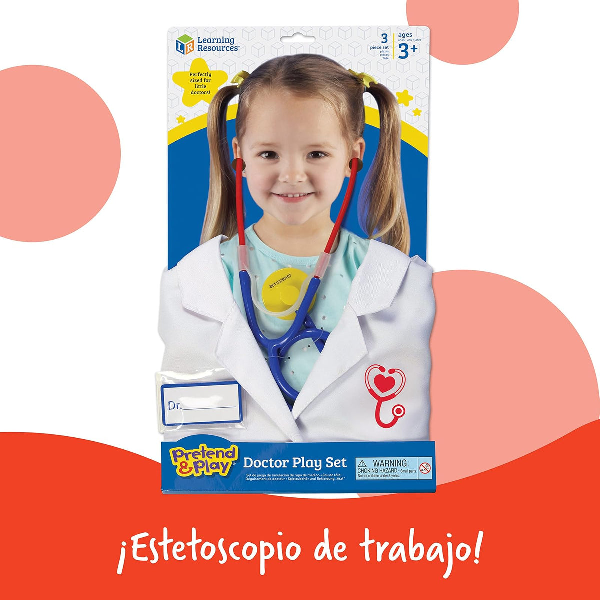 Learning Resources Doctor Play Set, Kit de médico para niños, Juego de simulación, Juego de imaginación, 3 Piezas, Mayores de 3 años
