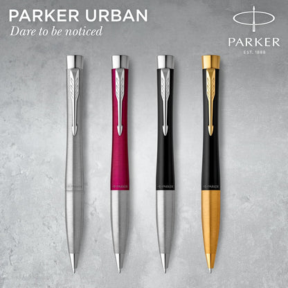 PARKER Urban Twist Bolígrafo | Metro en Metal con Detalles Cromados | Punta Mediana con Tinta Azule | Caja Para Regalo