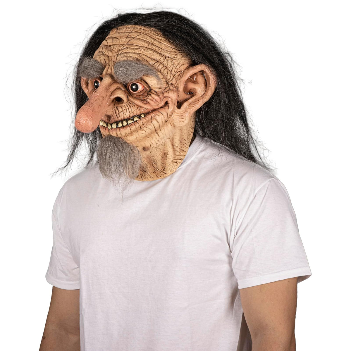 Ghoulish Productions Máscara Funny Troll con Cuello de Látex – Máscara Realista de Duende Viejo con Nariz Grande y Cabello Largo Pintada a Mano – Ideal para Halloween, Disfraces y Coleccionistas