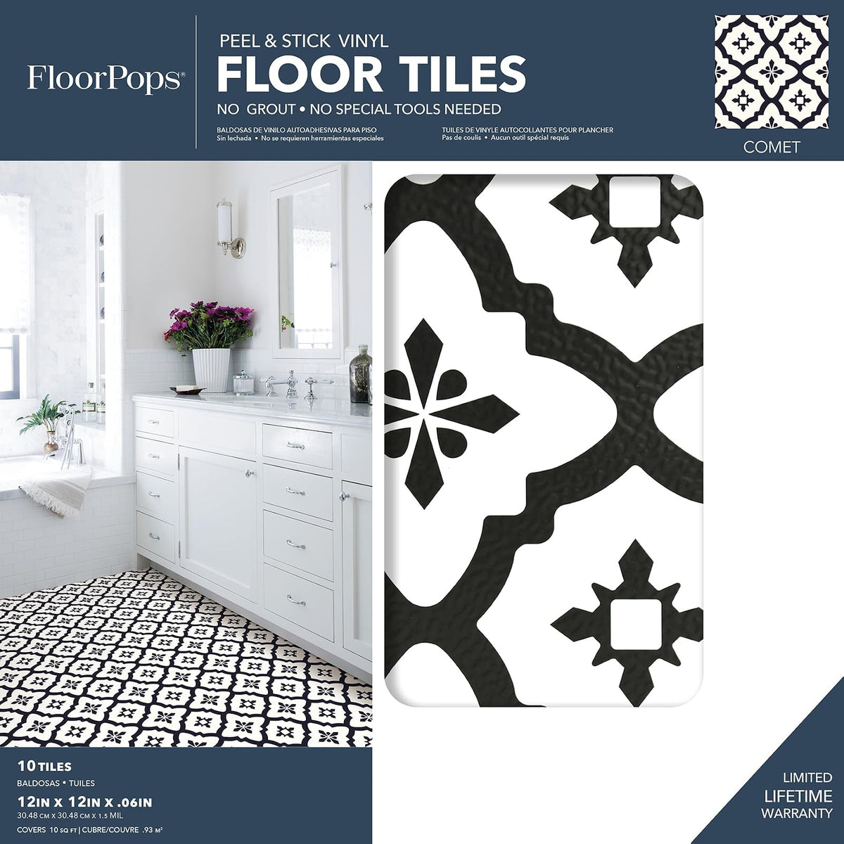 FloorPops FP2480 - Azulejos de piso para despegar y pegar, color negro