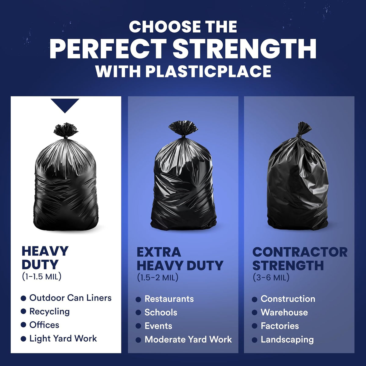 Plasticplace Bolsas de basura de 64 a 65 galones para Toter │ 1,2 mil │ Bolsas de basura negras resistentes │ Rollo │ 50 pulgadas x 60 pulgadas (25 unidades)