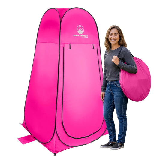 Wakeman Outdoor - Tienda de campaña de privacidad para Ducha, vestidor o Inodoro portátil con Bolsa de Transporte para Camping, Playa o portón Trasero (Rosa)