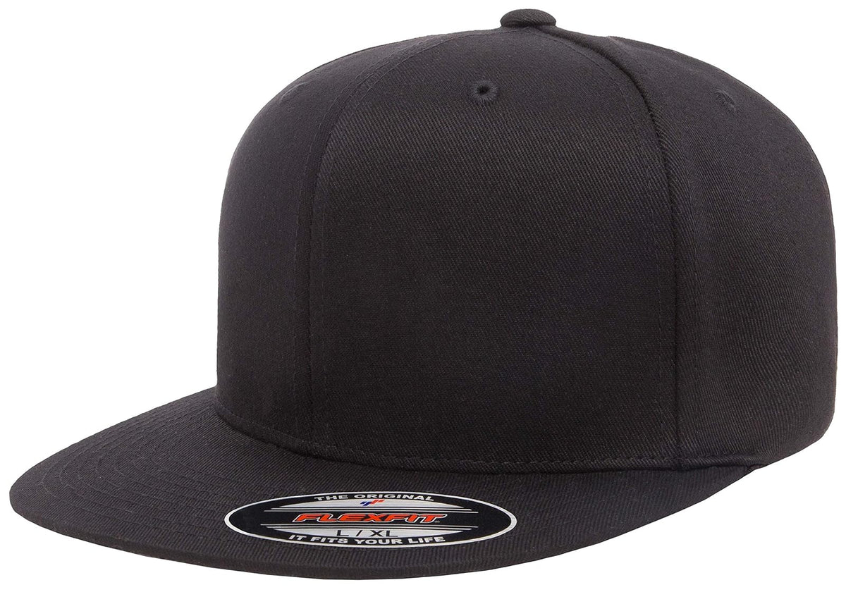 Flexfit Pro-béisbol en el Campo Gorro/Sombrero para para Hombre | Buckram duro, estructurado, espalda cerrada, ajuste elástico, pico plateado - Negro - - CH-M