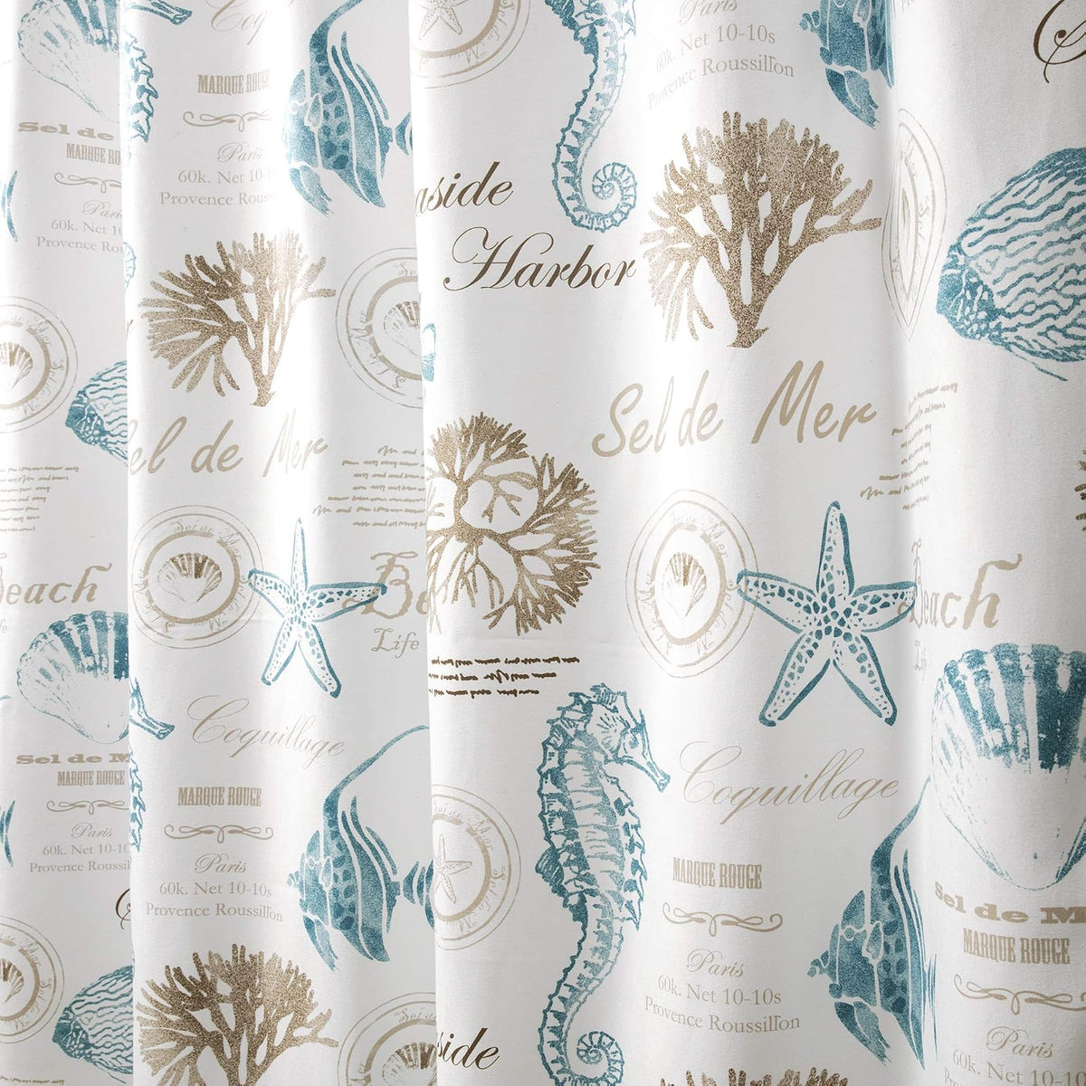 Lush Decor Harbor Life - Cortina de Ducha de 72 Pulgadas de Ancho x 72 Pulgadas de Largo, Azul y Gris Pardo, decoración Costera, Cortina de baño océano, casa de Playa