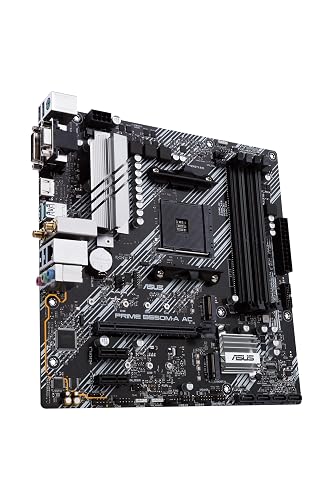 ASUS Prime B550M-A AC Tarjeta Madre AMD para PC de Trabajo Estudio y Juego | AM4, mATX, Ryzen serie 5000/3000, DDR4 hasta 128GB, PCIe 4.0 x16, 2 ranuras M.2, WiFi 5 + BT 5.0, LAN Gigabit, garantía ASUS